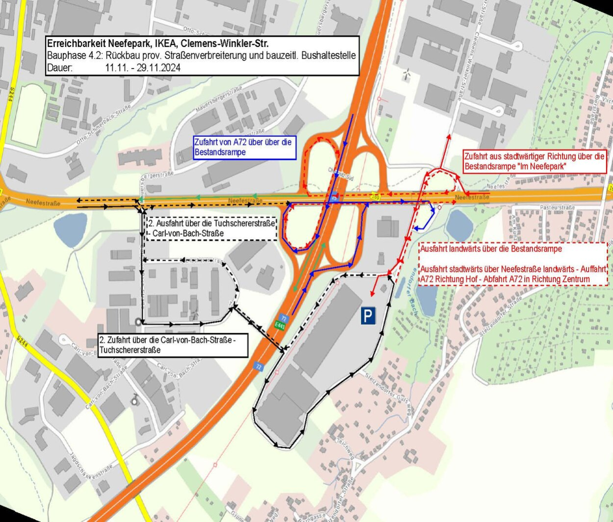 Übersicht der Zu- und Ausfahrten zum Neefepark vom 11. bis Ende November