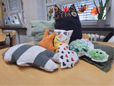 Old clothes were turned into homemade cushions.