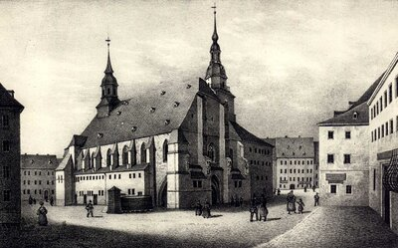 Jakobikirche und Jakobikirchplatz, Lithographie um 1840