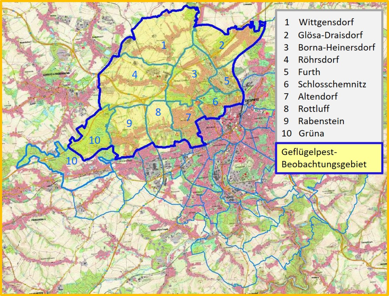 Geflügelpest-Beobachtugsgebiet Stadt Chemnitz