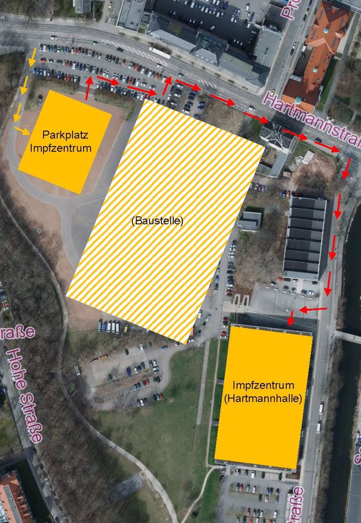 &Uuml;bersicht zum Parkplatz Impfzentrum