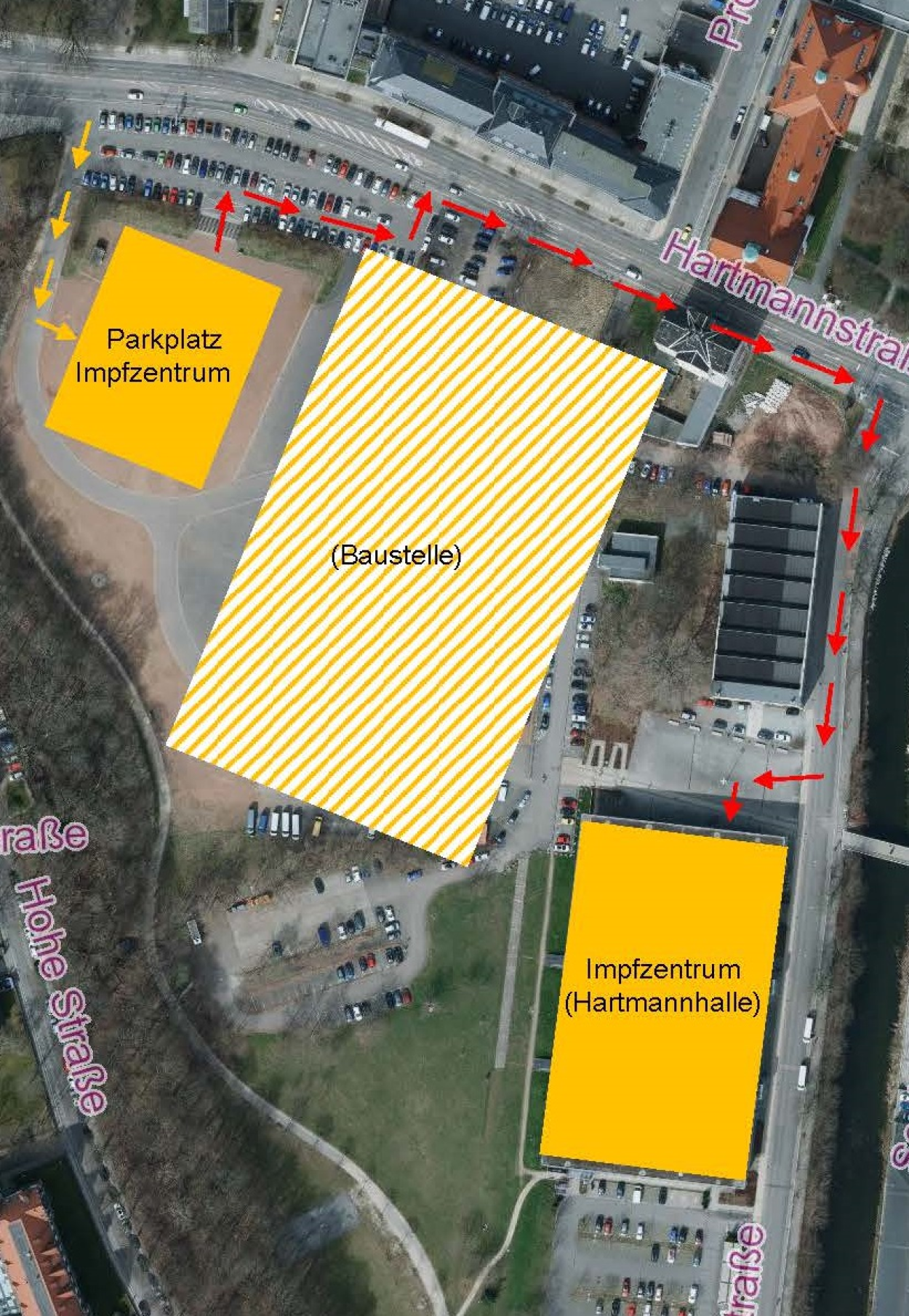 Übersicht zum Parkplatz Impfzentrum