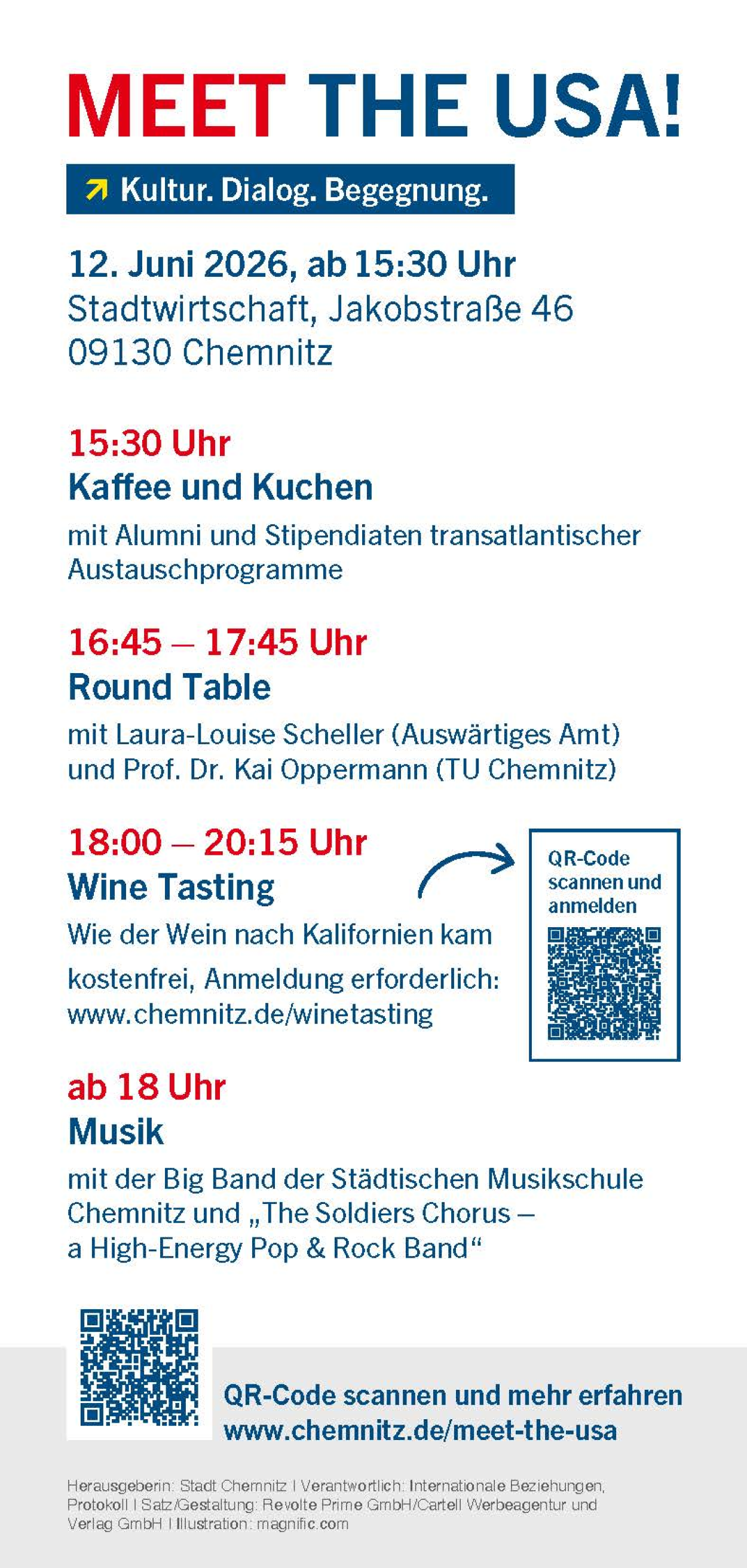 Flyer "Meet the USA" zu Veranstaltungen in der Stadtwirtschaft Chemnitz, Seite 2