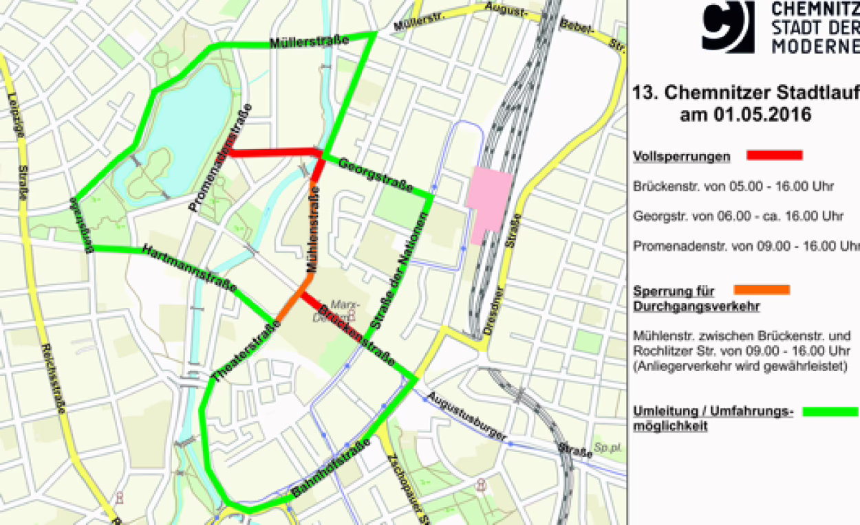 Verkehrseinschr&auml;nkungen zum Chemnitzer Stadtlauf