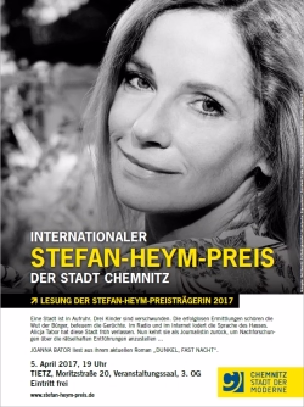 Internationaler Stefan-Heym-Preis: Lesung der Preistr&auml;gerin Joanna Bator