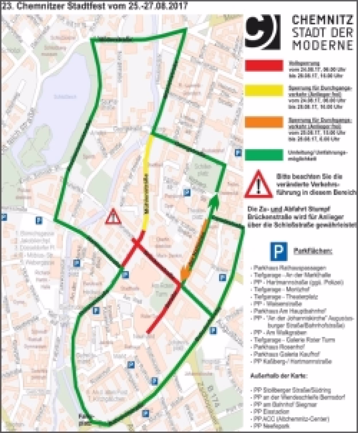 &Uuml;bersichtsplan Verkehrseinschr&auml;nkungen zum Chemnitzer Stadtfest 2017