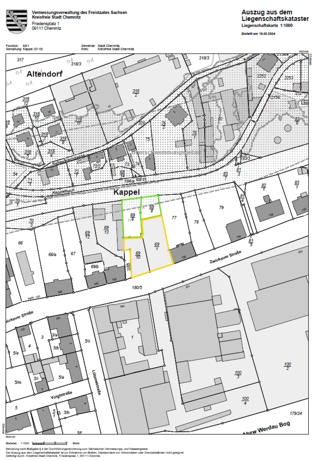 Verkaufsangebot der Bundesanstalt f&uuml;r Immobilienaufgaben und der Stadt Chemnitz - Baugrundst&uuml;cke zur gewerblichen Ansiedlung Zwickauer Stra&szlig;e - Flurkarte