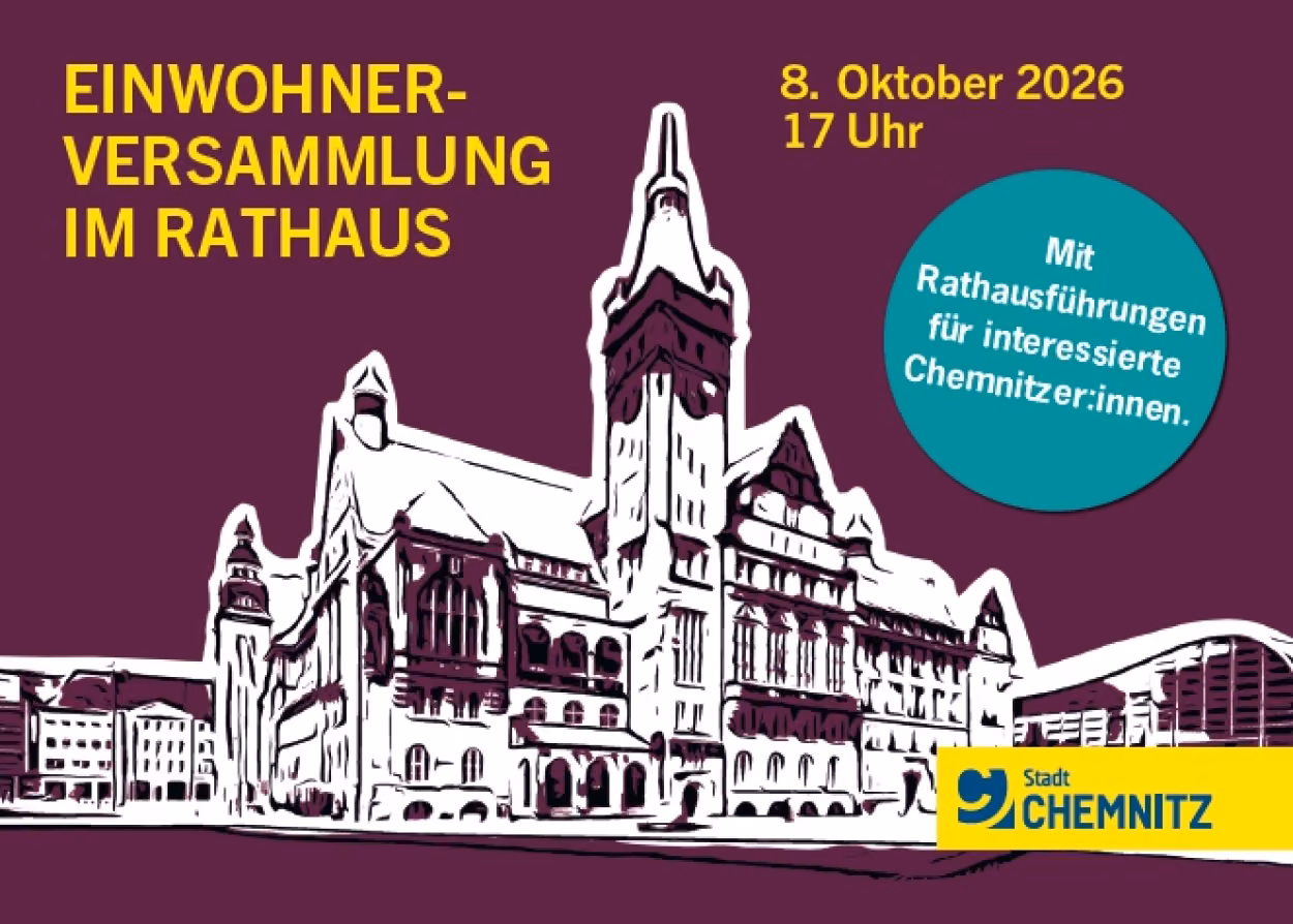 Grafik zur Einwohnerversammlung am 8. Oktober 2026 für das gesamte Stadtgebiet im Rathaus