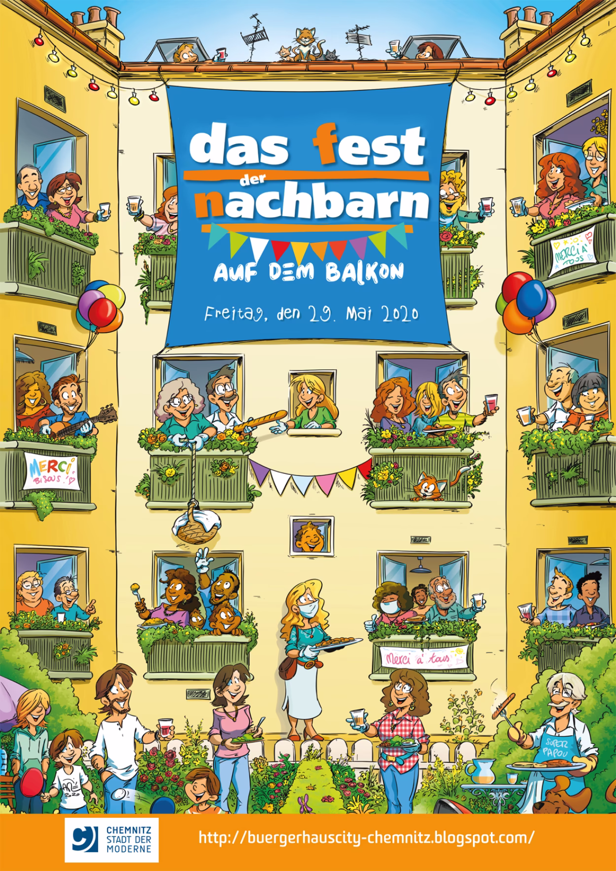 Fest der Nachbarn auf dem Balkon