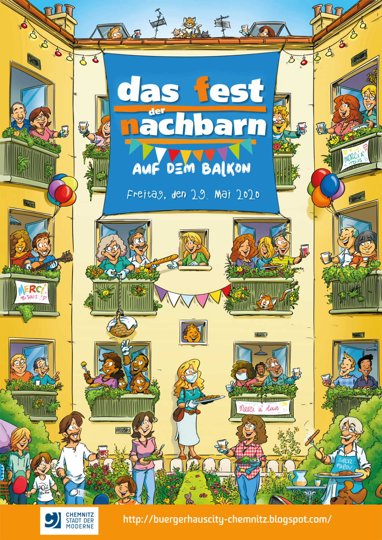 Fest der Nachbarn auf dem Balkon