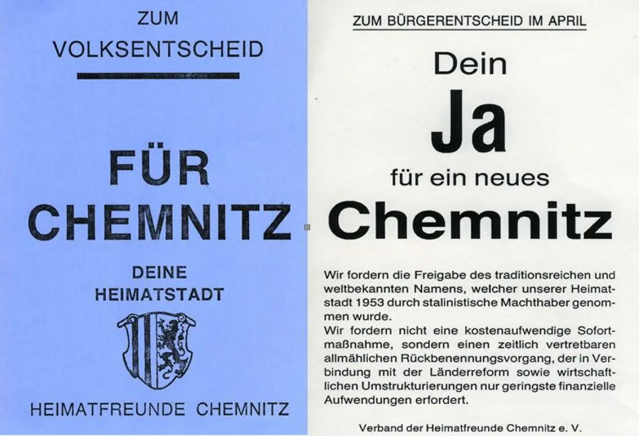 Die Heimatfreunde Chemnitz rufen die B&uuml;rger auf, an der Befragung zur R&uuml;ckbenennung teilzunehmen.