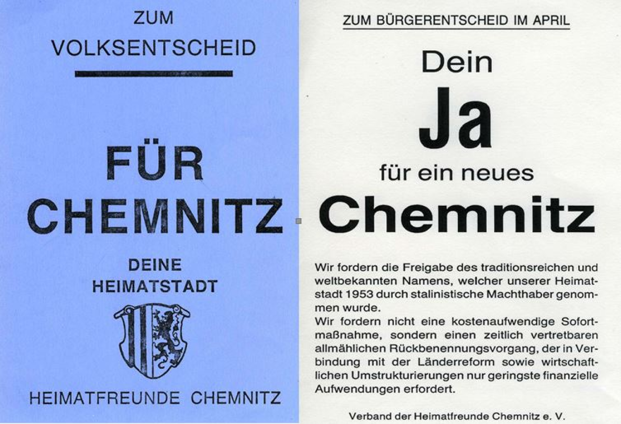 Die Heimatfreunde Chemnitz rufen die Bürger auf, an der Befragung zur Rückbenennung teilzunehmen.