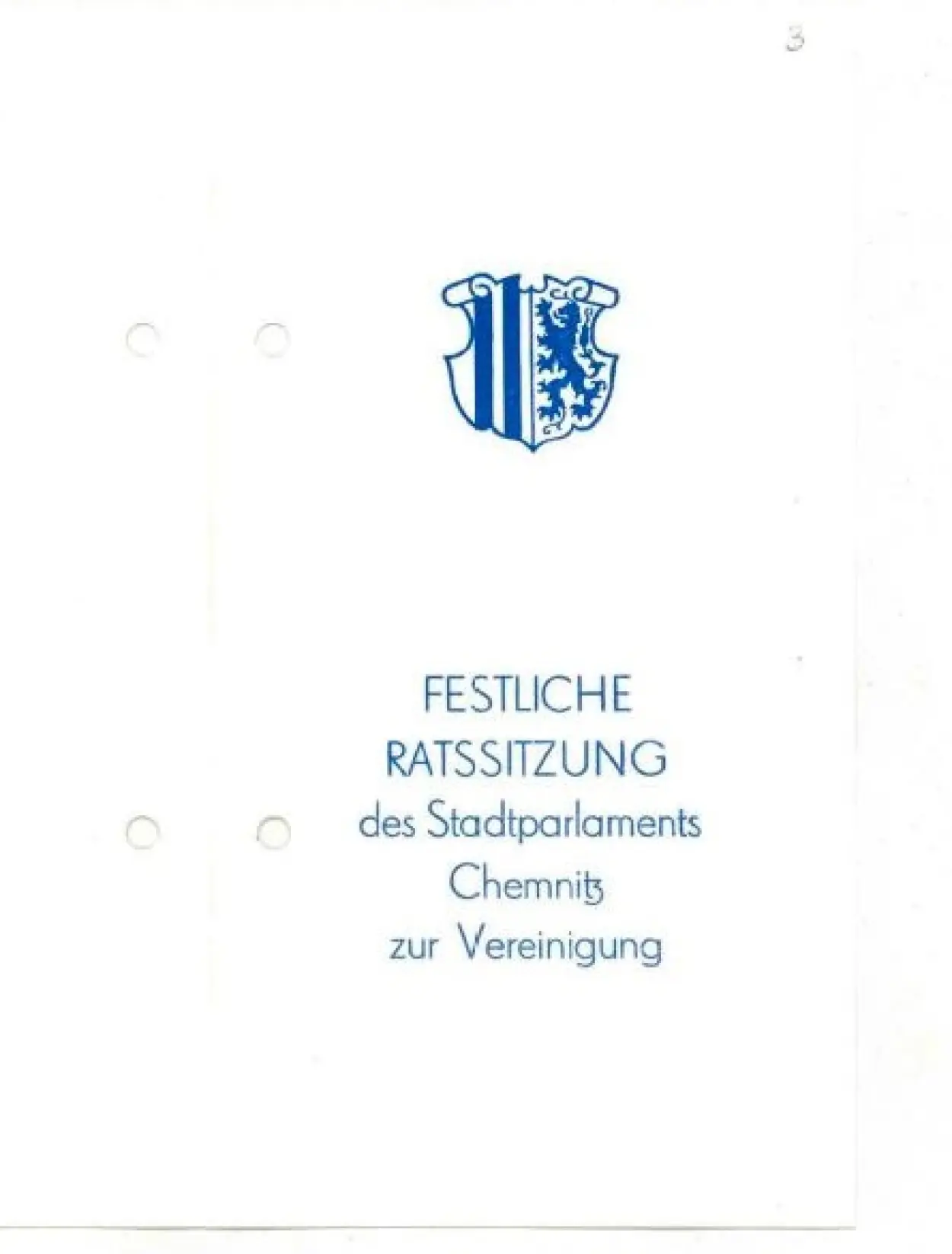 EInladung zur Festlichen Ratssitzung zur Vereinigung am 3. Oktober 1990.