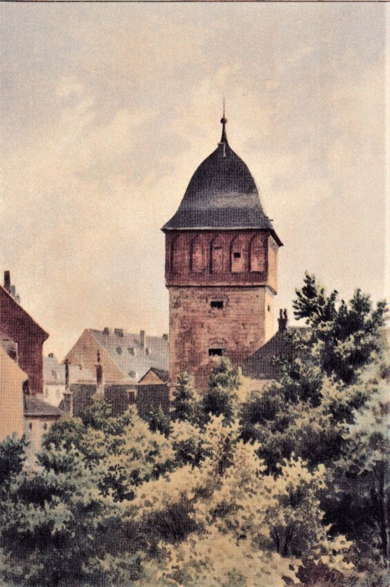 Blick vom Casino-Park zum Roten Turm, um 1890