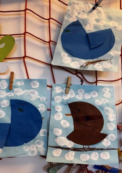 The children’s art and craft work on the theme of ‘Animals in Winter’
