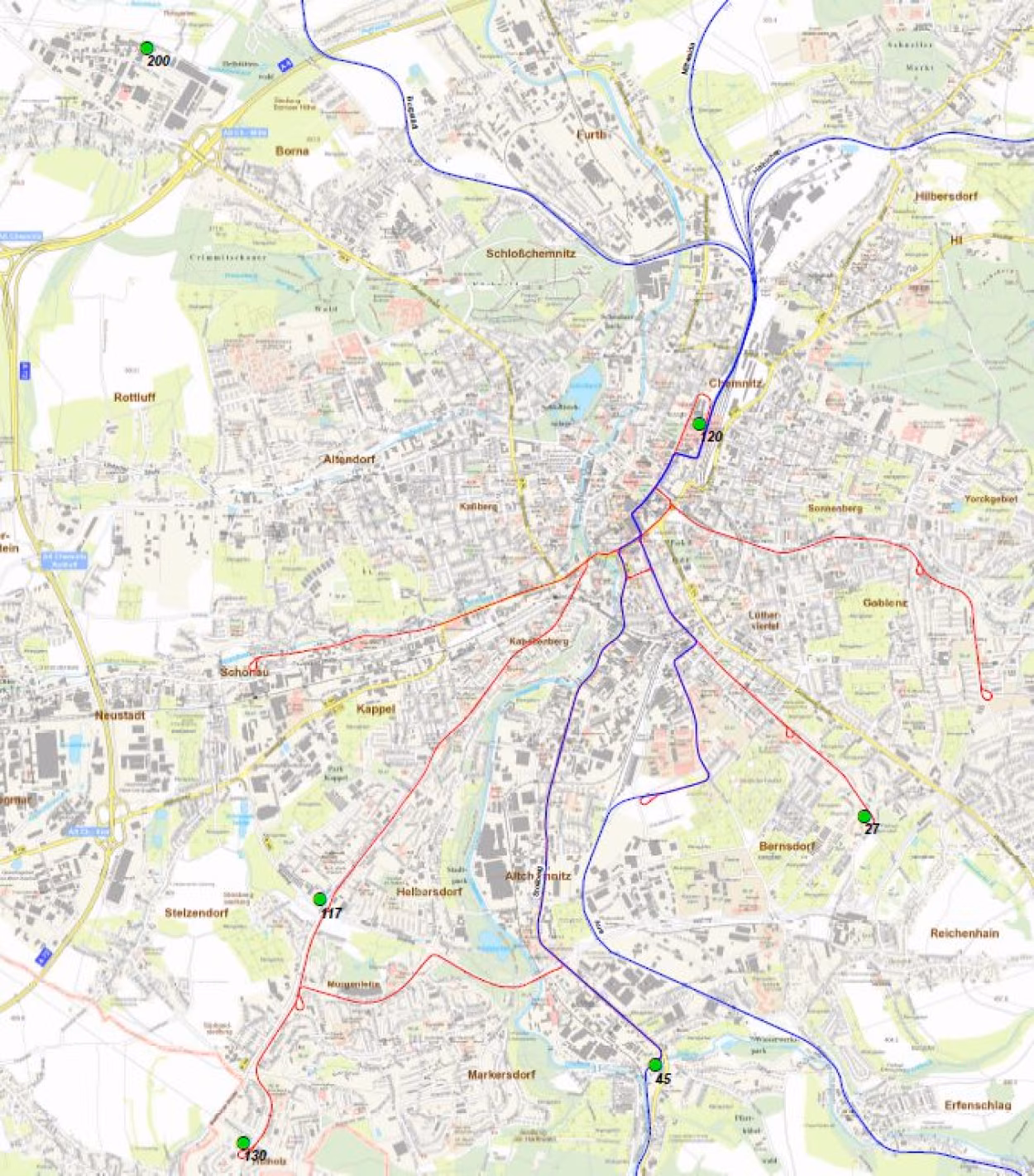 Auszug Stadtplan mit den Standorten der Park & Ride-Plätze (Stand: 2024)